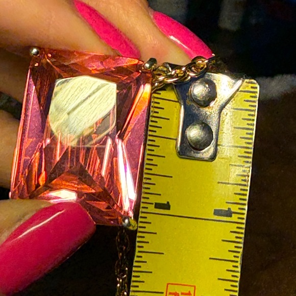 Massive Emerald Cut Pink Tourmaline Sapphire? Pendant 925 Gold Pl 24” GF Chain - Picture 9 of 10